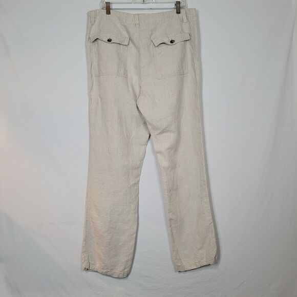 Old Navy Trouser Pants 100% Linen Womens L Beige 4 Pockets Straight Leg 36x33 - Picture 2 of 11
